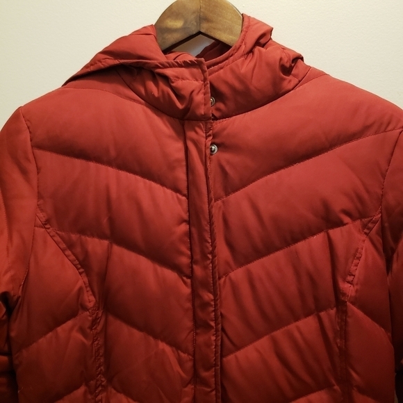 Kenneth Cole Reaction Red Puffer Goose Down Parka Jacket Long Size Small - Picture 8 of 13